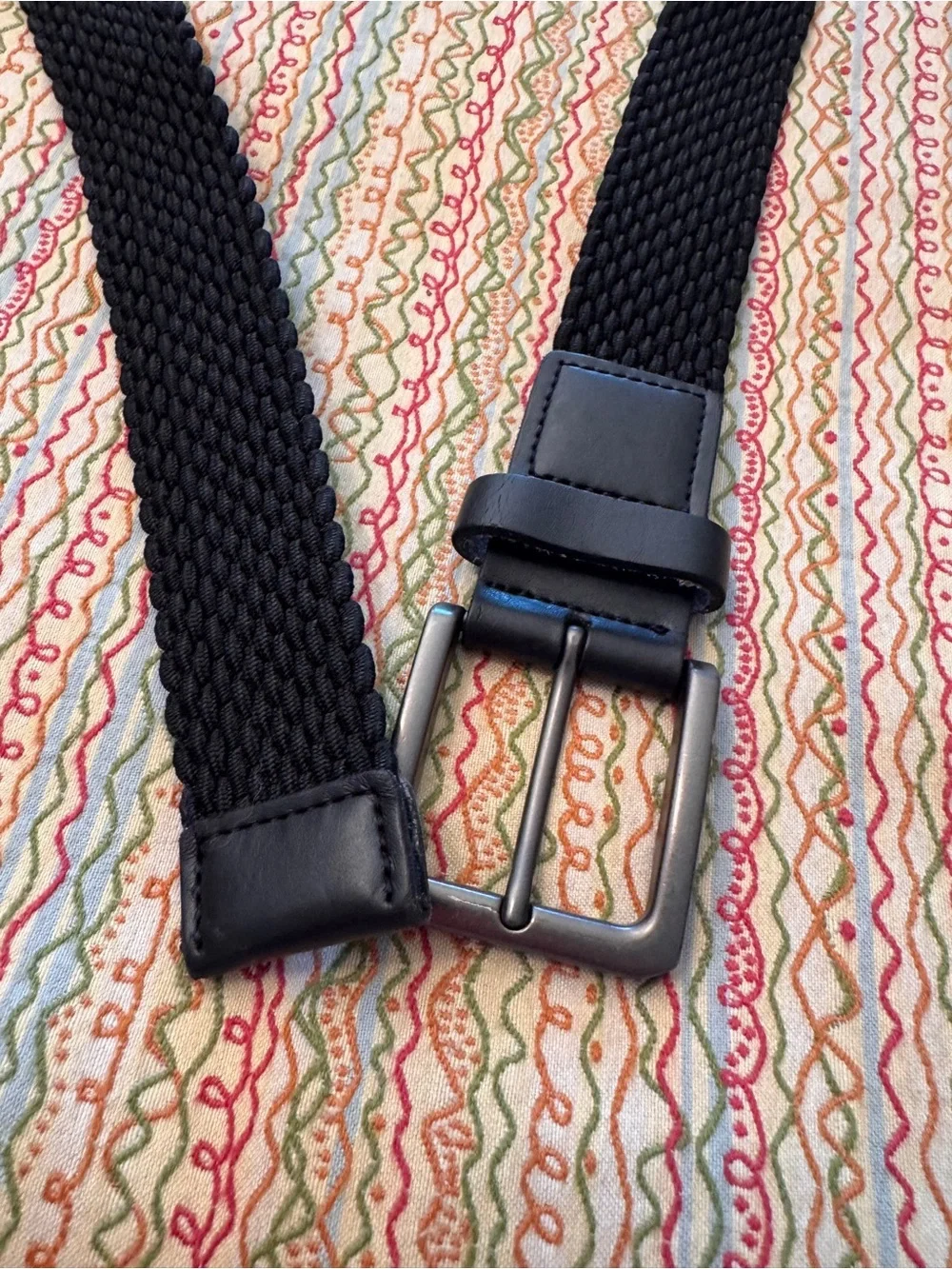 Mens Black Braided Elastic Stretch Belt L 38-40 Dominican Republic possibly Izod